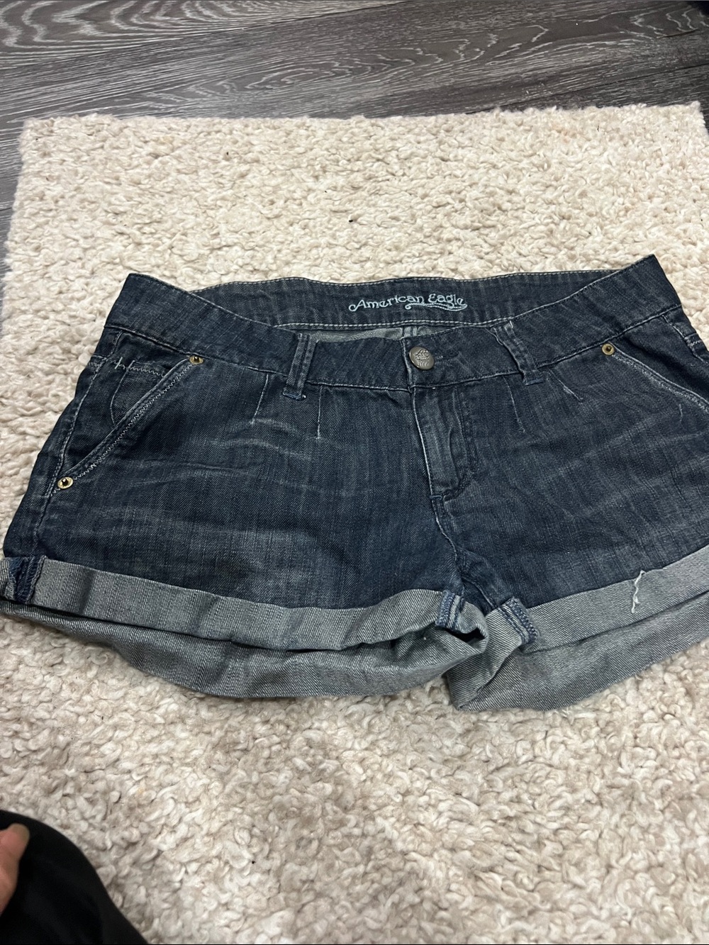 Y2K American Eagle Outfitters Dark Blue Rolled Hem Denim Shorts